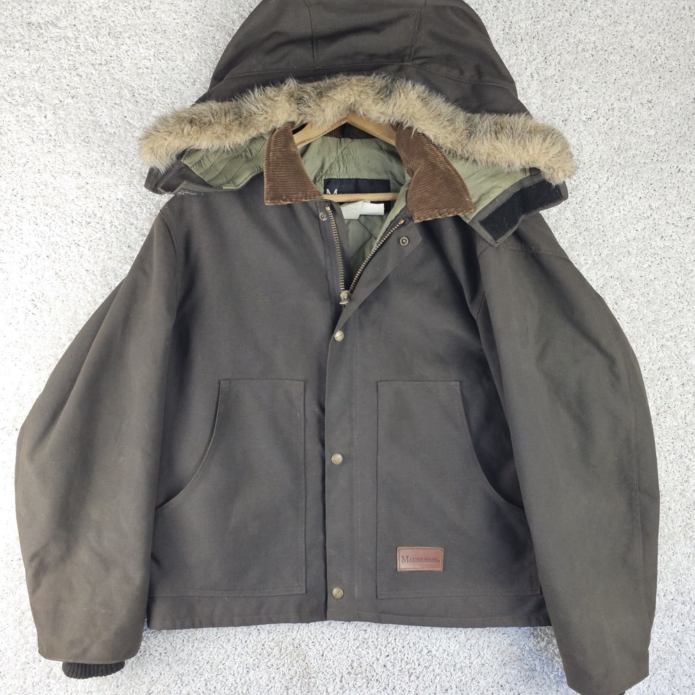 Vintage 80s Master Made Duck Canvas Faux Fur Hooded Jacket Sz Large Made In USA